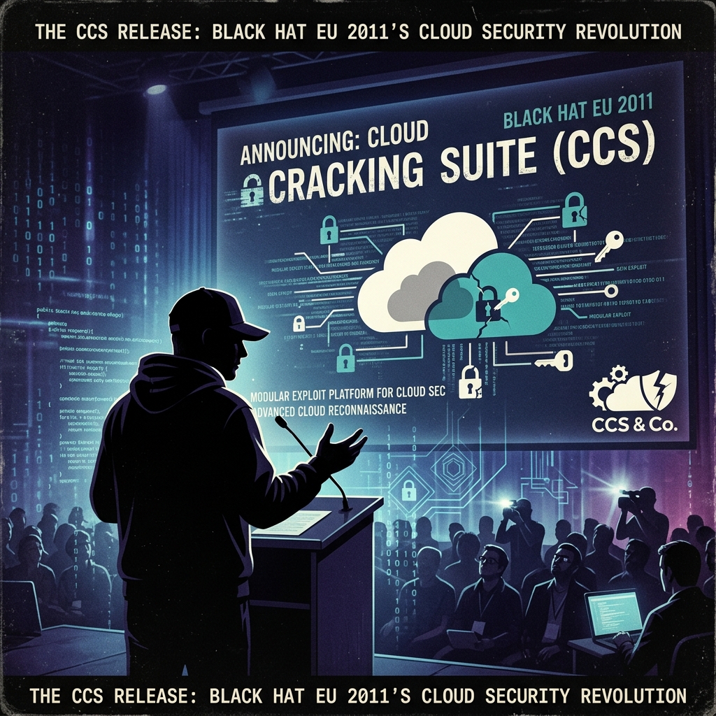 A presenter at a cybersecurity conference discussing cloud security and cryptography.