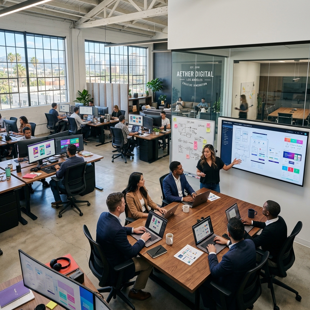 LA Creative Web Agency development team collaborating on a high-performance Next.js portal