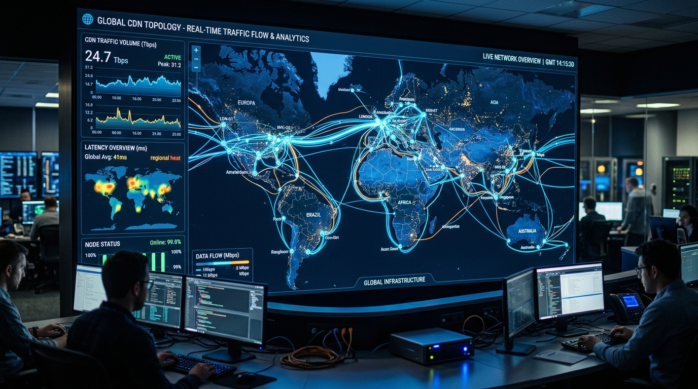 Visual representation of AT&T Cloud CDN Network Topology and 38 Global Data Centers